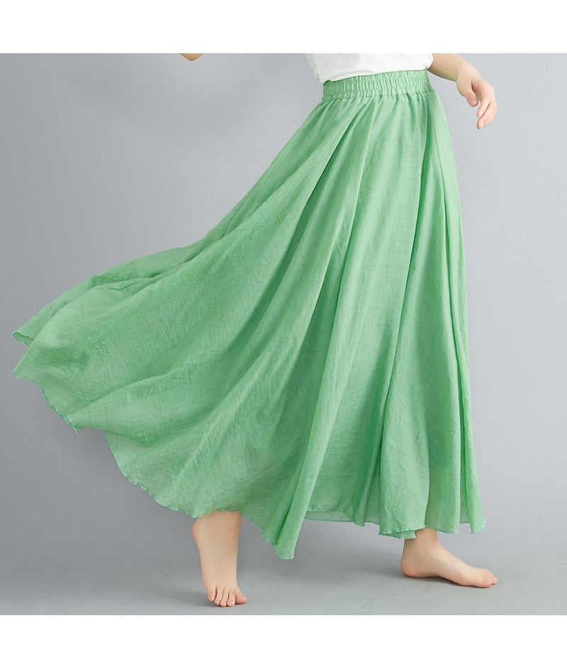 Fashion Solid Cotton Linen Women Skirts Maxi Elegant Harajuku Saia Casual Loose Long Skirt Ladies Clothes Faldas Ropa Mujer