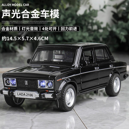 1:32 LADA 2106 Liga Clássica Modelo de Carro de Brinquedo de Metal Fundido Som e Luz Puxar para Trás Brinquedo Infantil Miniatura Modelo de Veículo Presente para Crianças