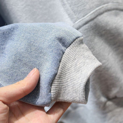 Conjunto de roupas para bebês meninos, azul claro liso, estilo casual/urbano, duas peças, com manga longa e calça de moletom jeans.