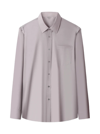 Iron-Free Long Sleeve Silk Smooth Drapey Wedding Shirt for Men Summer Business Formal Wine Red Large Size Men's Clothing