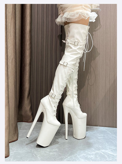 26cm Super High Heel Thigh High Boots Sexy Women Shoes Pole Dance Stripper Shoes Platform Over-the-Knee Zip Crotch High Boots