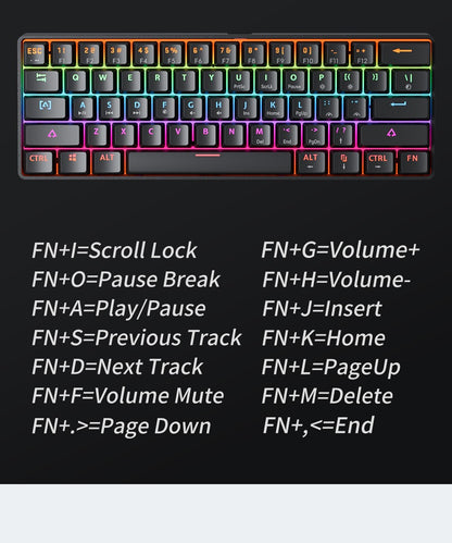 Teclado Mecânico Gamer MUCAI MK61 USB Esports 61 Teclas Eixo Vermelho Com Fio Cabo Destacável Retroiluminação RGB Hot Swap