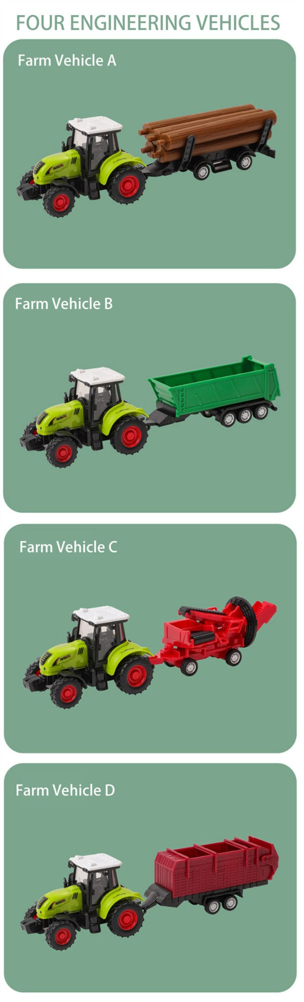 Farm Tractor Truck Tractor Inertia Car Transport Pulverizer Model Baby Car Boy Toy Engineering Car Childrens Educational Toys