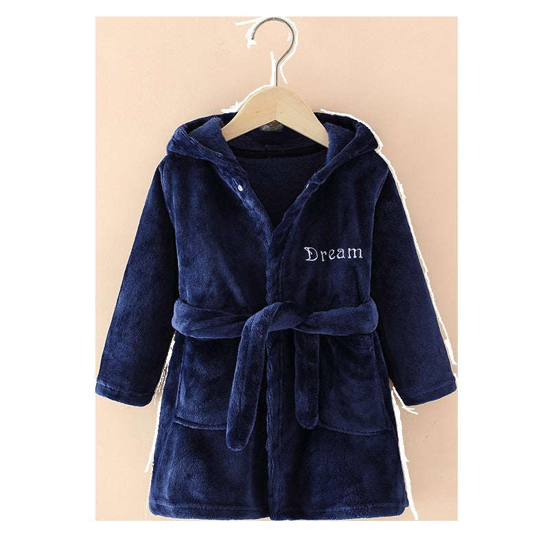 Boy and Girls Flannel Pajamas Robe Autumn and Winter Children Sleepwear Soft Hooded Kids Homewear 2-8 Years