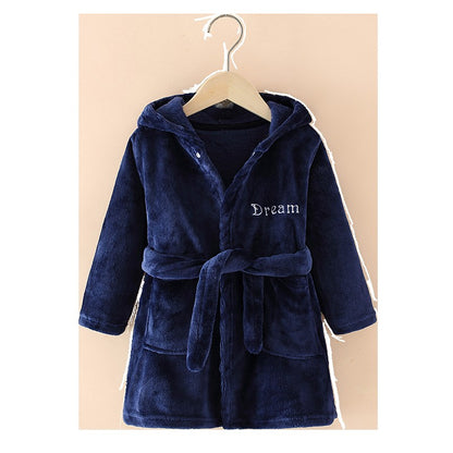 Boy and Girls Flannel Pajamas Robe Autumn and Winter Children Sleepwear Soft Hooded Kids Homewear 2-8 Years