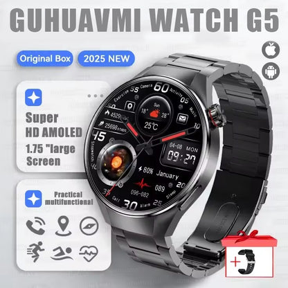 Smartwatch 2025 Original G5 Plus, Tela AMOLED HD de 1,75", Rastreamento GPS, Frequência Cardíaca, Chamada Bluetooth, Bússola para Homens