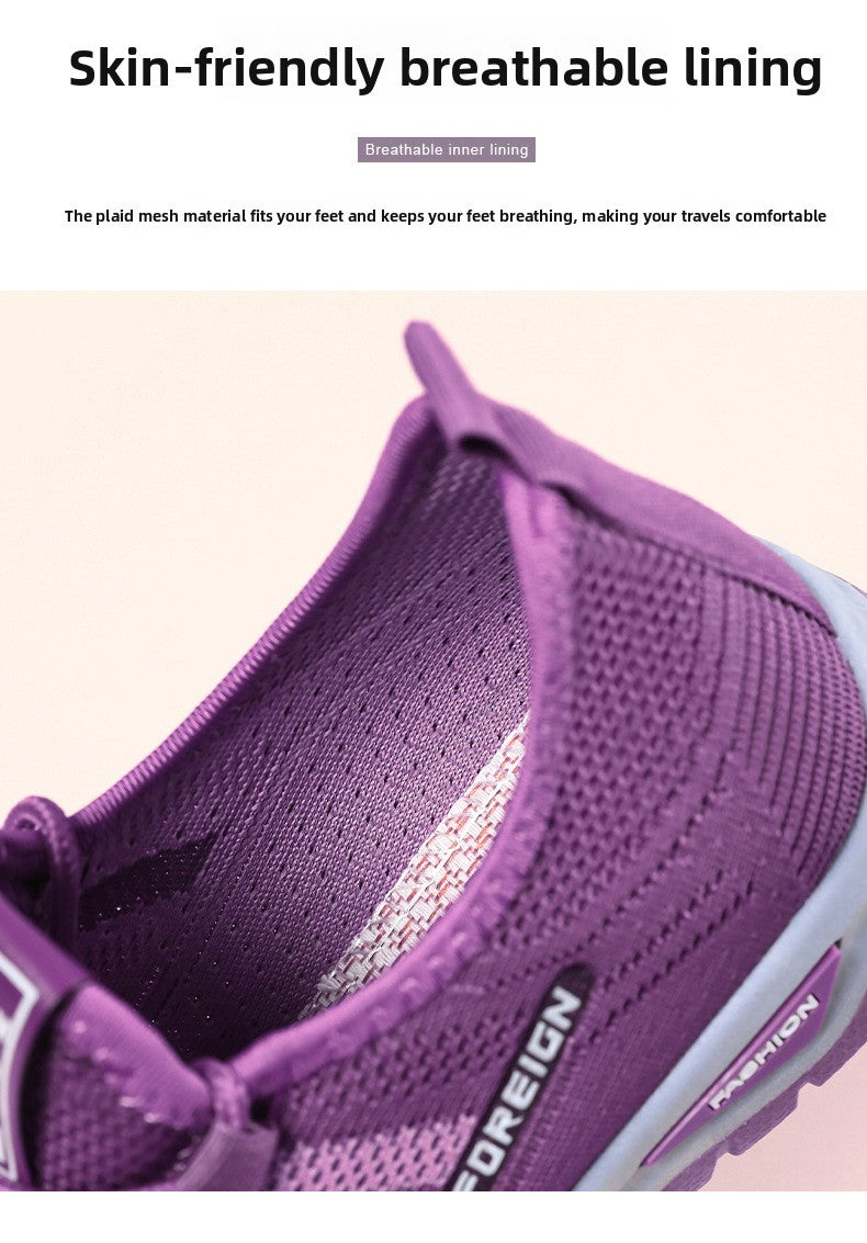 Autumn Women Sneakers Fashion Lace Up Mesh Breathable Outdoor Walking Purple Round Toe Non-slip Thick Sole Tennis Shoe Mujer
