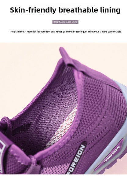 Autumn Women Sneakers Fashion Lace Up Mesh Breathable Outdoor Walking Purple Round Toe Non-slip Thick Sole Tennis Shoe Mujer