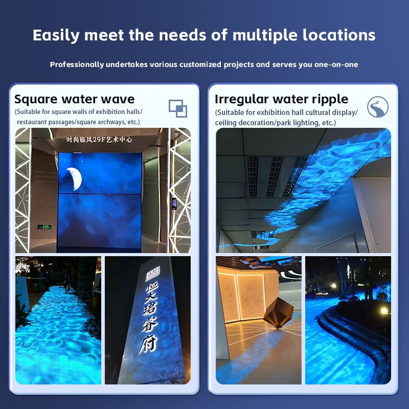 Square Water Ripple Projector Dynamic Water Ripple Logo Indoor Ground Corridor Outdoor Atmosphere Lighting Waterproof Projection