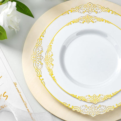 700PCS Gold Plastic Plates for 100 Guests Disposable Dinnerware Sets Include 200 Gold Rim Plastic Plates 100 Silverwares 100 Cu