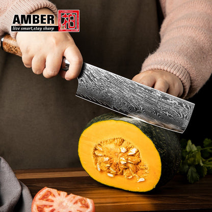 Conjunto de Facas de Cozinha Amber Hot selling 67 Camadas de Aço Damasco Lâmina Super Afiada Fio 10Cr15CoMoV com Cabo de Resina e Madeira