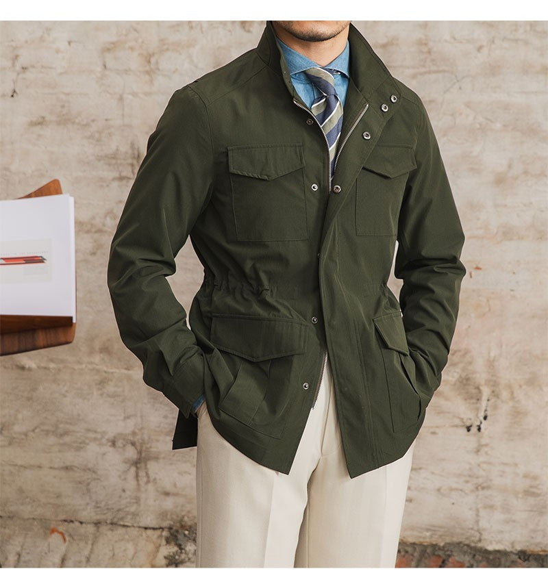 Three Spring and Summer Light Vertical Collar Waist Half Hanging M65 British Jacket Men's Retro Hunting Wear Waterproof Jacket
