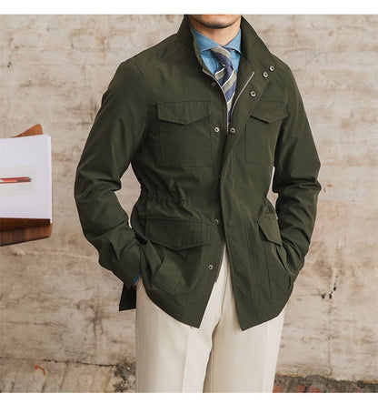 Three Spring and Summer Light Vertical Collar Waist Half Hanging M65 British Jacket Men's Retro Hunting Wear Waterproof Jacket