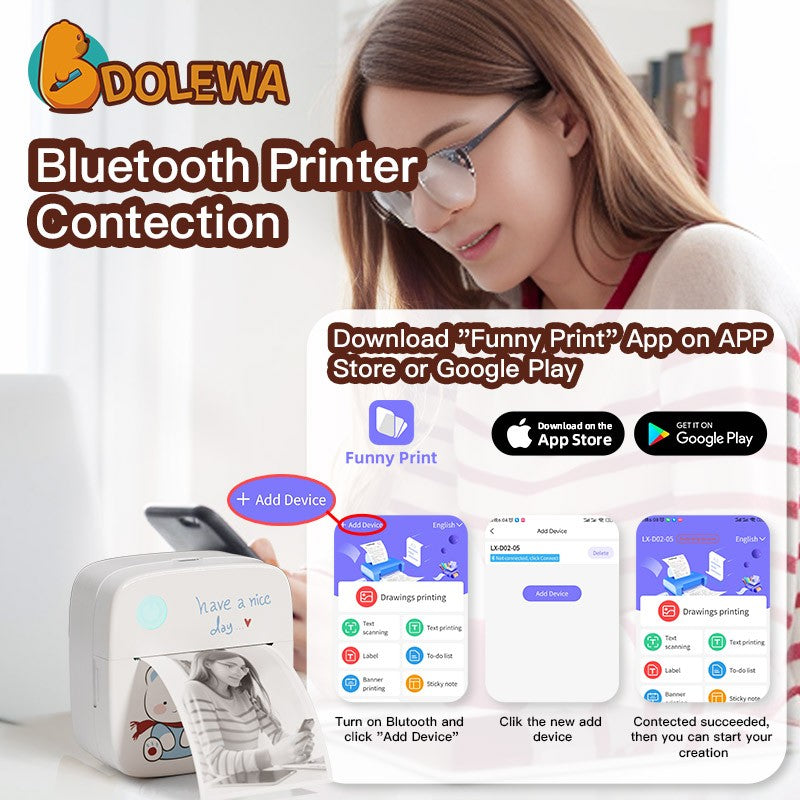 1200mAh Mini Printers Wireless Bluetooth Label Maker Printer 57mm Thermal Stickers Printer For School Home Text Photo Printing