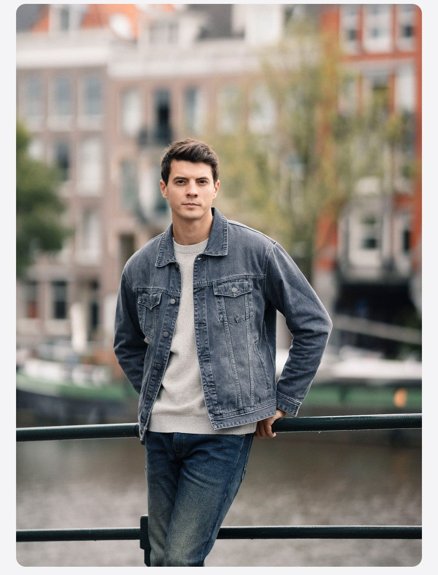 SIMWOOD 2025 Autumn New Oversize 12.5oz Classical Denim Jackets Men Washed Vintage Casual Jacket