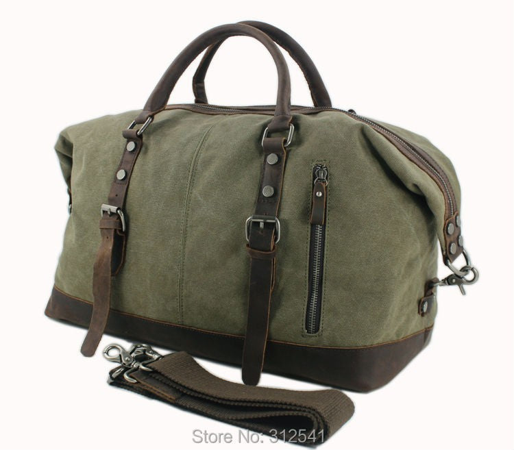 Vintage military Canvas Leather men travel bags Carry on Luggage bags Men Duffel bags travel tote large weekend Bag Overnight