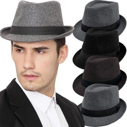 New Fashion Casual Topper for Men British Fashion Black Jazz Hat Wool Versatile Middle-aged Elderly Hat Elegent Trend Fedoras