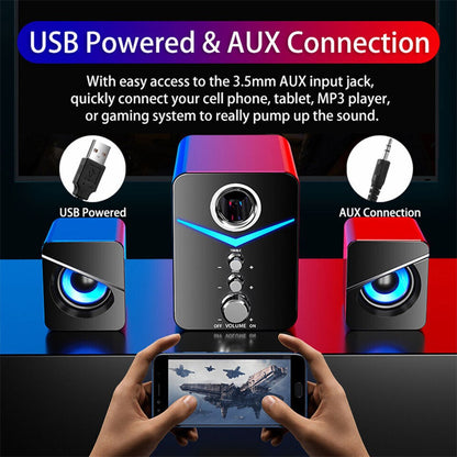 Sistema de Caixas de Som LED USB para Computador Subwoofer Controle de Graves Estéreo para Desktop Laptop PC Alto-falante Portátil