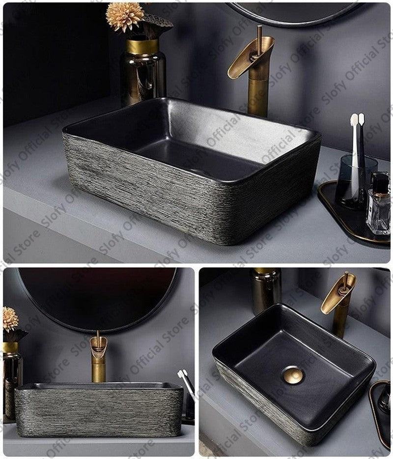 Retro Art Ceramic Sink Multiple Styles Black Washbasin Single Bowl Low-Key Luxury Countertop Basins For Household Hotel Bathroom