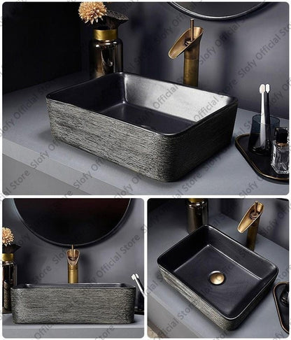 Retro Art Ceramic Sink Multiple Styles Black Washbasin Single Bowl Low-Key Luxury Countertop Basins For Household Hotel Bathroom