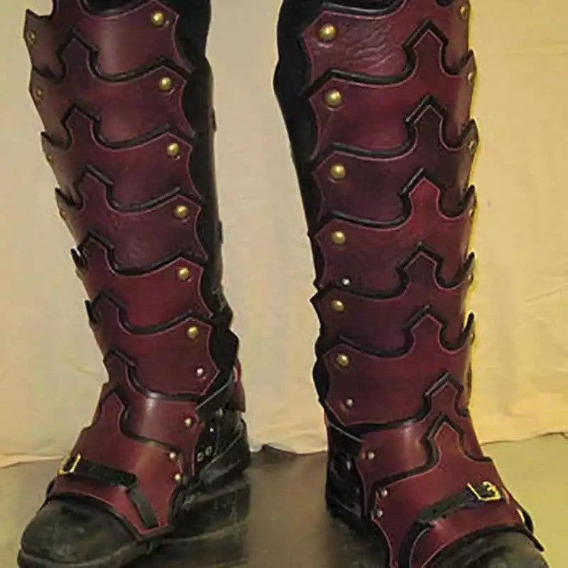 Medieval PU Leather Leg Shin Guards Armor Gaiters Viking Knight Warrior Boot Shoe Cover Greaves Cosplay Costume Larp Accessory