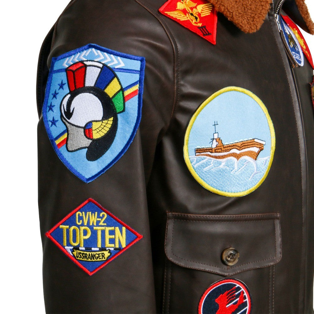 Aviator Pilot PU Leather Jacket Top Gun Men's Maverick Brown Winter Jacket Air Force Collar Coat Halloween Cosplay Outfits