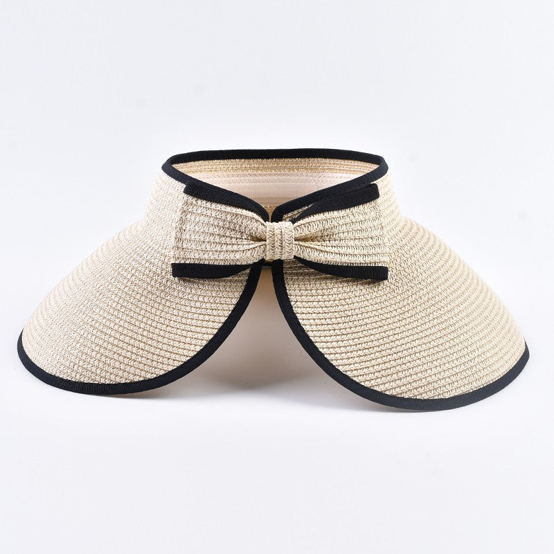 Summer Empty Top Straw Hat For Women Foldable Wide Large Brim Bowknot  Sun Hat Travel Beach UV Protection Caps