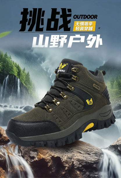 Botas Masculinas Clássicas Modernas para Tornozelo Botas de Caminhada Resistentes ao Desgaste em Camurça de Vaca Tênis de Caminhada Confortáveis Masculinos Sapatos Táticos