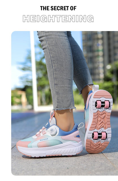 Kids Two Wheels Roller Skating Shoes With Light Magic Stick Walking Shoes Detachable Wheels Roller Skate Shoes For Teenagers