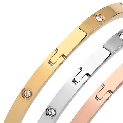 Bracelete Feminino de Aço Inoxidável 6mm 4mm Pulseira de Mão Feminina Joia da Moda Feminina Strass Designer Presente Aço Titânio