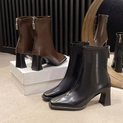 High Quality High Heel Boots Women Leather Winter Boots Women Comfortable Warm Fur Women Ankle Boots Shoes Black Brown D159