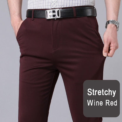 Calça Masculina Elástica Preta Lisa Casual Inteligente Calça Social Masculina para Escritório de Secagem Rápida Calça Coreana Reta Nova Primavera Outono