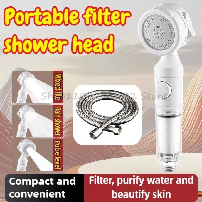 Pressurized Filter Shower Head Water Purifying and Antibacterial Nozzle Portable Shower Head for Traveling Business Trips Hotel