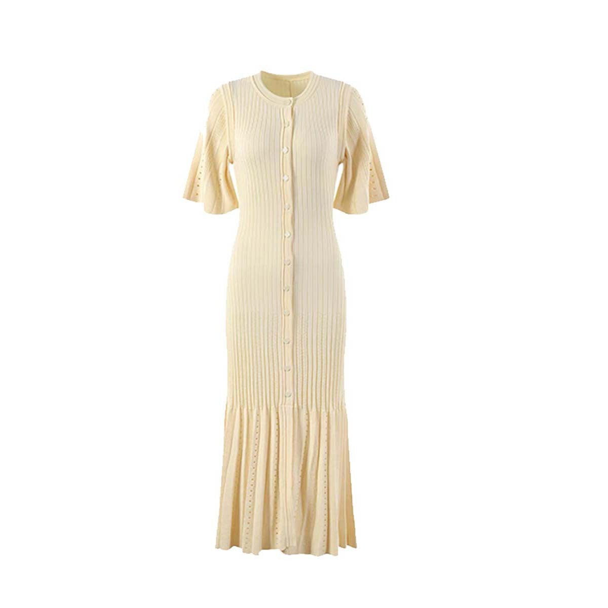 Summer-style fashionable openwork French slimming A-line short-sleeved knitted d