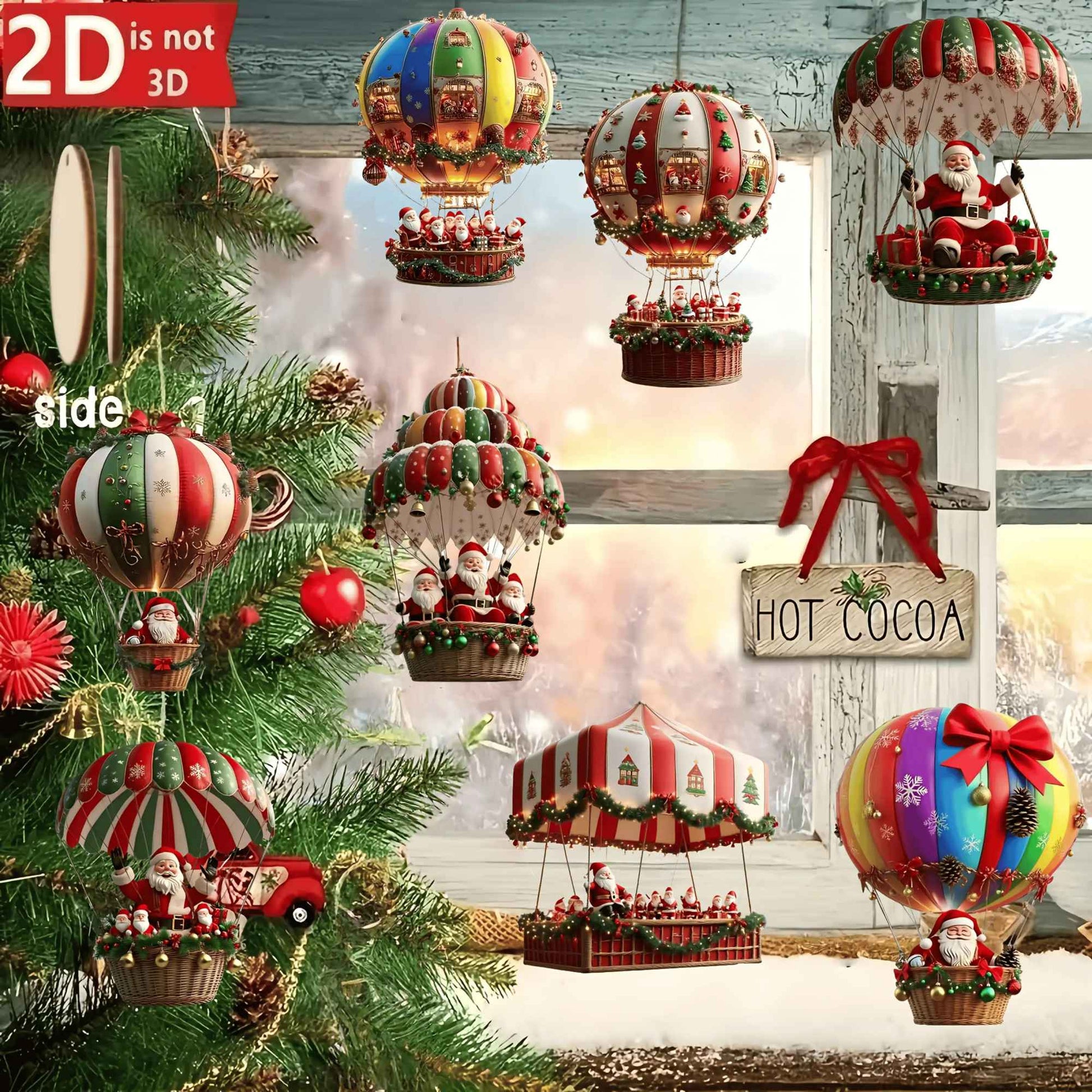 A Set of 10Pcs Santa Claus Parachute Series Handmade Wooden Hanging Ornaments - Perfect Holiday Gift Decoration for Home and Garden