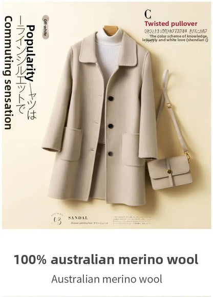 High-End Korean Style Double-Faced Cashmere Woolen Coat for Women Mid-Length Thickened Polyester Fiber Winter Outerwear
