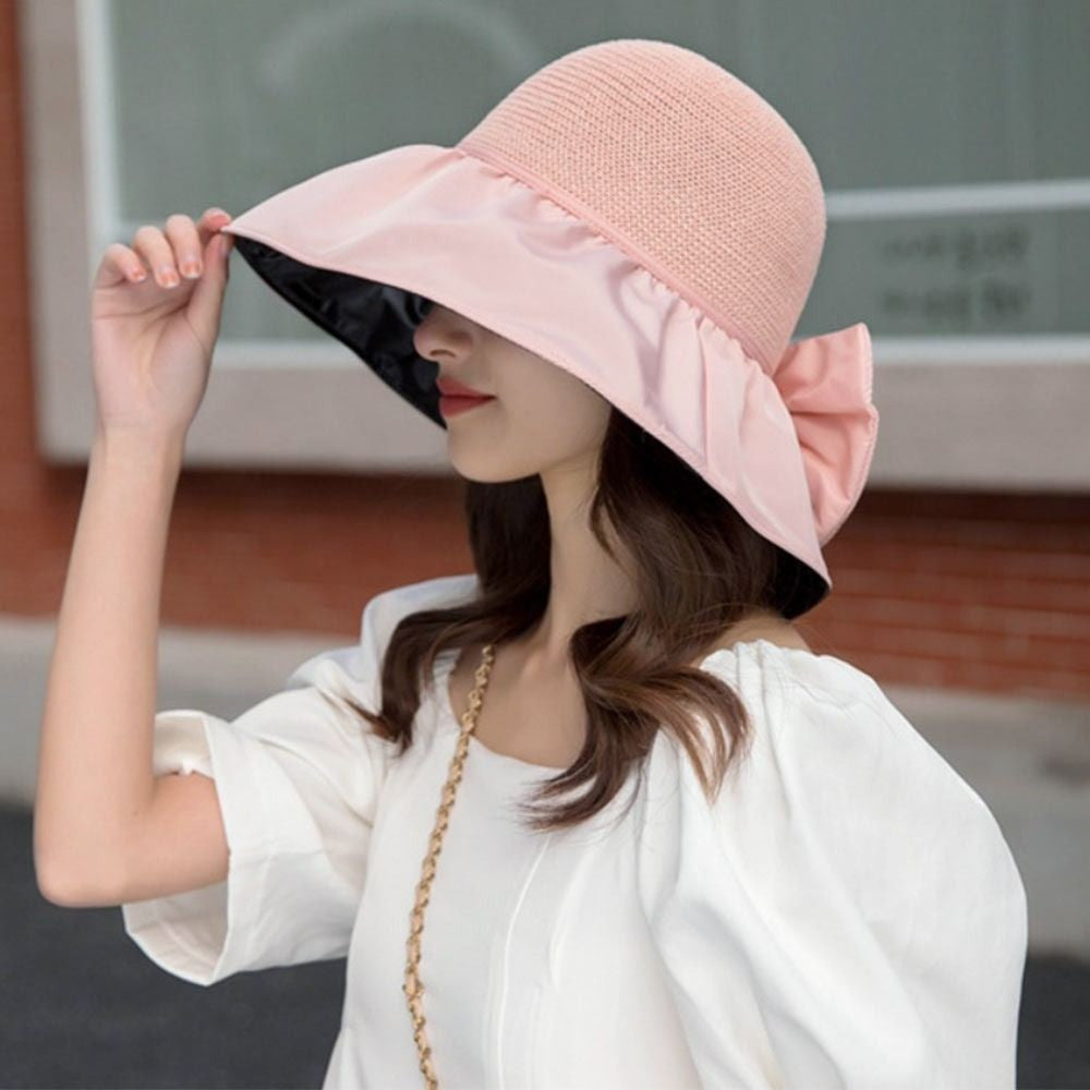 Summer Women Bucket Hat Anti-UV Sun Hats Soft Portable Wide Brim Outdoor Beach Hat Panama Cap With Storage Bag