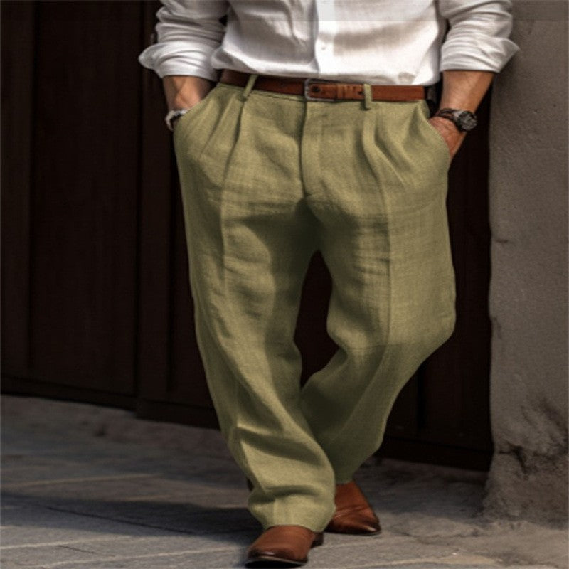 2026 Men's Stand Pocket Casual Linen Pants Solid White Gray Trouser Plus Size 3xl Mens Elegant Fashion Sweatpants Men Streetwear