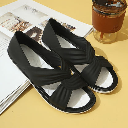 Women Lightweight Cross-cutting Fastener Large Sport Sandals Sporty Black EVA Sandals Summer Woman Shoes