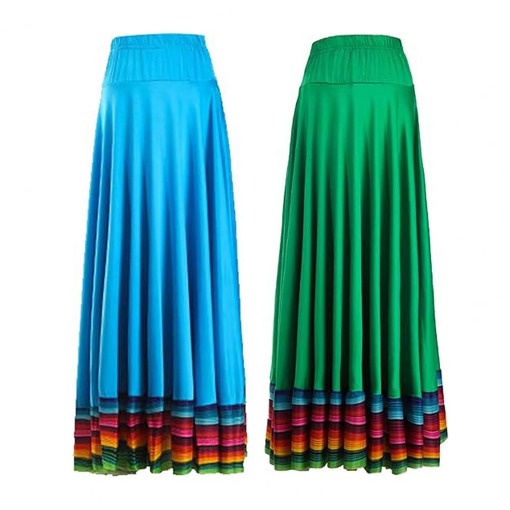 Dance Skirt with Colorful Stripes Colorful Folk Dance Skirt with Elastic Waist Large Swing Hem for Mexican Flamenco for Women