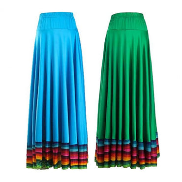 Dance Skirt with Colorful Stripes Colorful Folk Dance Skirt with Elastic Waist Large Swing Hem for Mexican Flamenco for Women