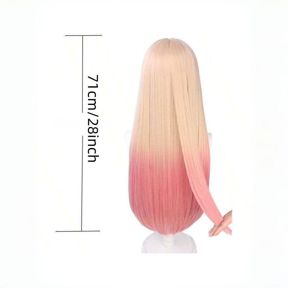 Peruca sintética para cosplay, gradiente vermelho cereja, cabelo longo e liso, efeito de gradiente realista para uso diário, aniversários