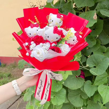 Bonecos de Vinil de Desenho Animado Figuras de Ação Com Flor Artificial Buquê Criativo Presentes de Aniversário de Natal Dia dos Namorados