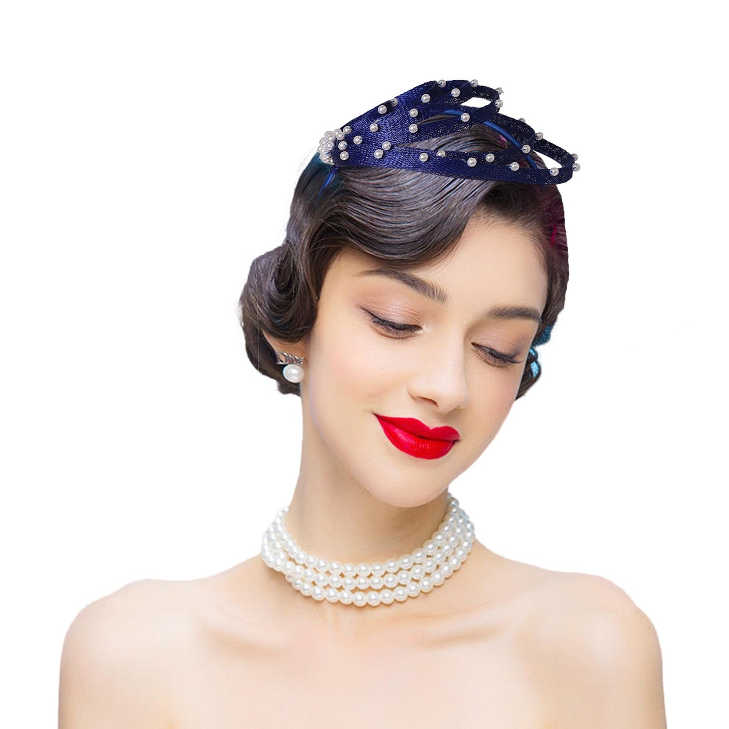 Fascinator Azul Royal com Pérolas Falsas - Elegante Toucado de Casamento, Chapéus Derby para Mulheres, Eventos de Coquetel, Chá e Igreja