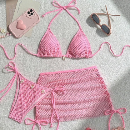 2025 new printed neck halter women's swimsuit suspender sexy bikini split-band hot spring swimsuit