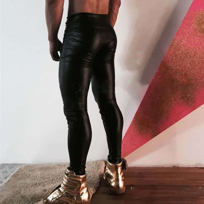 Fashion Men's Wet Look PU Leather Legging Skinny Pouch Pants Party Performance Clubwear Tight Pants Trousers Clothing