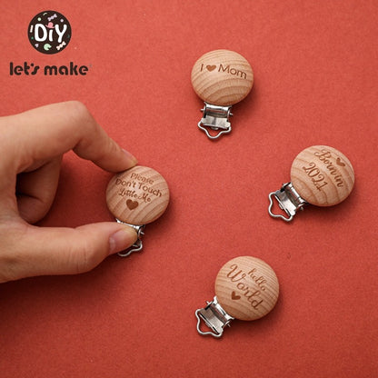 [Sale] Let's Make 5Pcs Baby Teething Beech Wooden Pacifier Chain Clip Baby Food Grade Shape Holder Dummy Clip for DIY Accesories