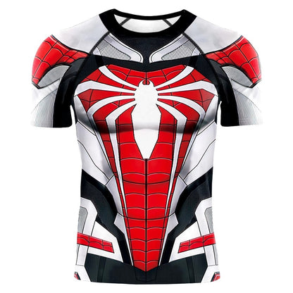 2025 summer new men's compression T-shirt Spider role play short sleeve T-shirt elastic superhero top fitness activewear