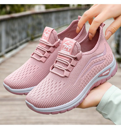 Autumn Women Casual Shoes Breathable Walking Mesh Lace Up Flat Shoes Sneakers Women Tenis Feminino Pink Zapatillas De Mujer