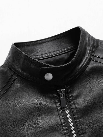 Men'S Vintage Motorcycle Jacket - Full-Zip Closure, Stand Collar, Non-Stretch Synthetic Biker Coat for Spring/Fall Riding, Casua